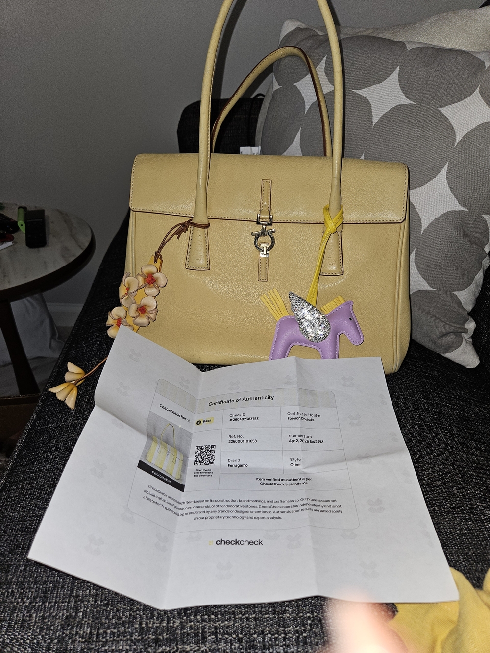 Salvatore Ferragamo Lemon Yellow Leather Satchel With COA